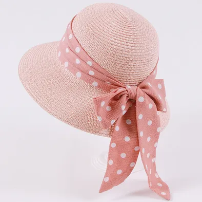 New Children's Straw Hats Leisure Ribbon Bow Hat Pink - Shop at LoveMi