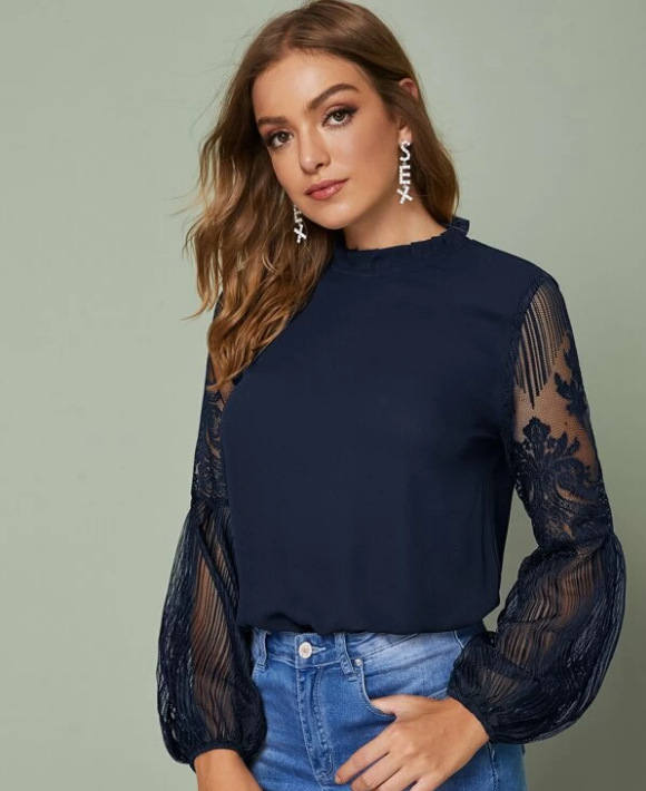 Title 3, Lace See-Through Elegant Ladies Blouse