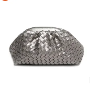 New European And American Fashion Messenger One Shoulder Woven Net Celebrity Cloud Bag Clutch Tan - Shop at LoveMi