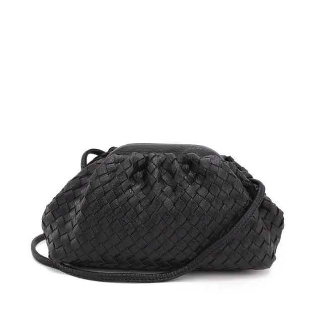 New European And American Fashion Messenger One Shoulder Woven Net Celebrity Cloud Bag Clutch Black - Shop at LoveMi