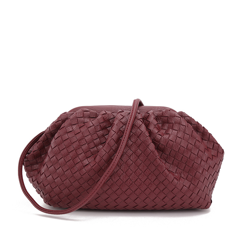New European And American Fashion Messenger One Shoulder Woven Net Celebrity Cloud Bag Clutch Red - Shop at LoveMi