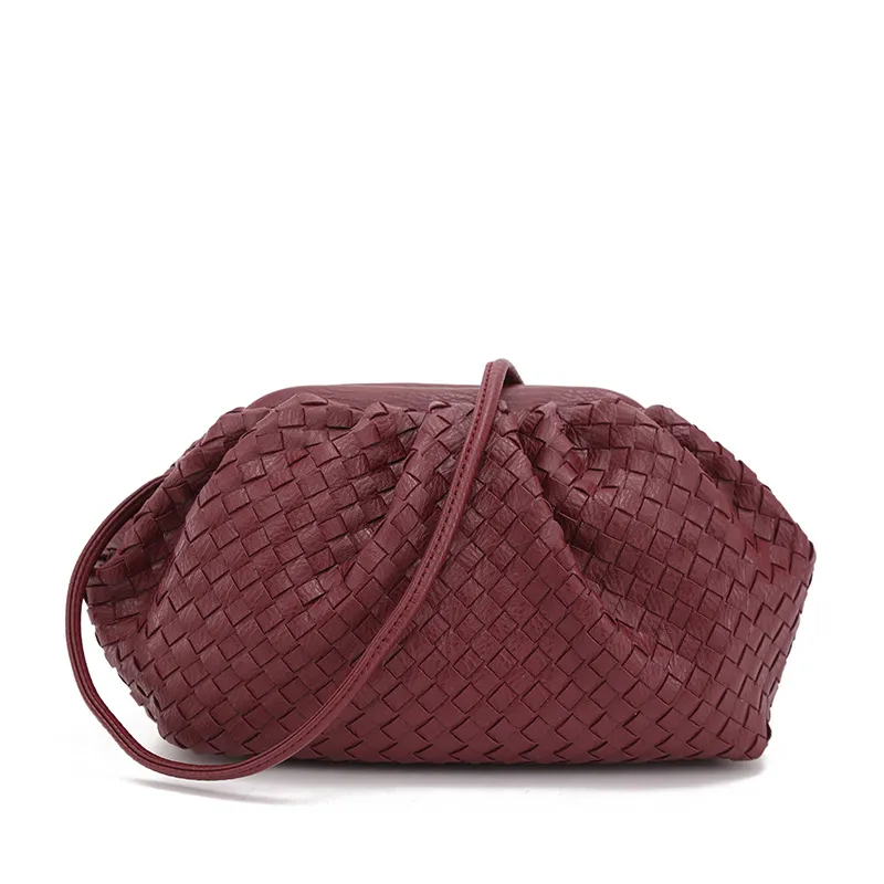 New European And American Fashion Messenger One-Shoulder Woven Net Celebrity Cloud Bag Clutch - Red