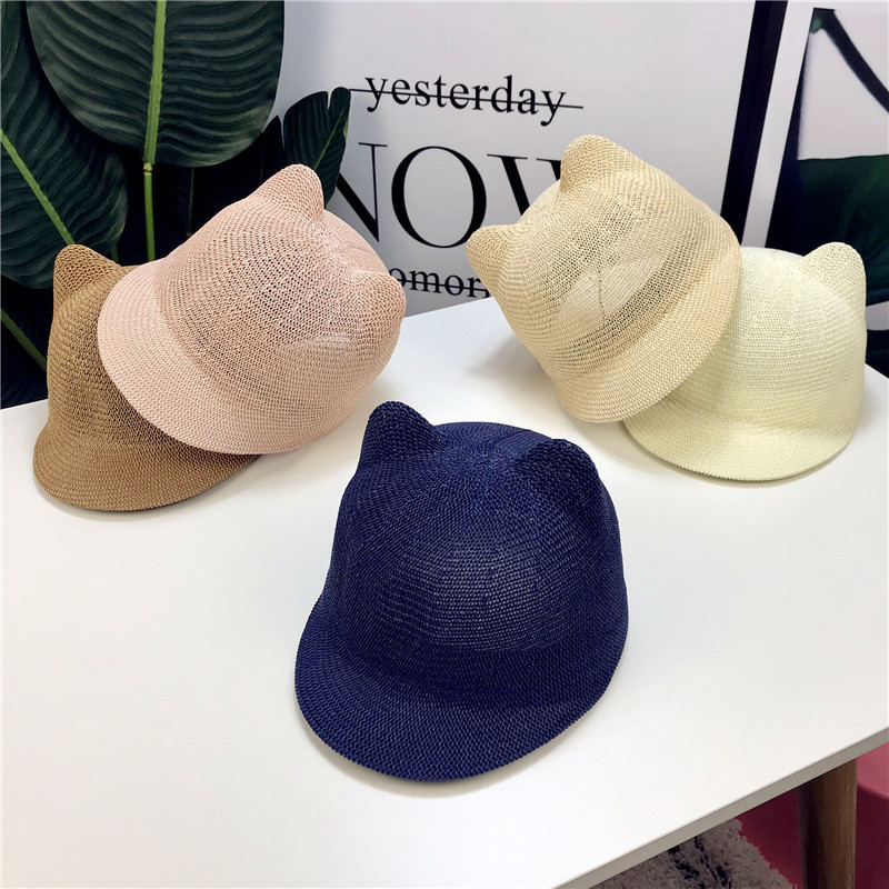 Summer Children'S Straw Hat Net Hat Cute Ear Hat Boy 3-4 Year Old Cap Girl Baby Breathable Sun Hat