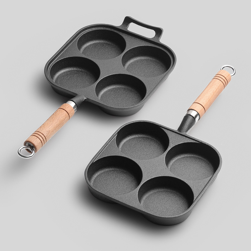 Title 2, Household Cast Iron Four-Hole Omelette Pan Make...