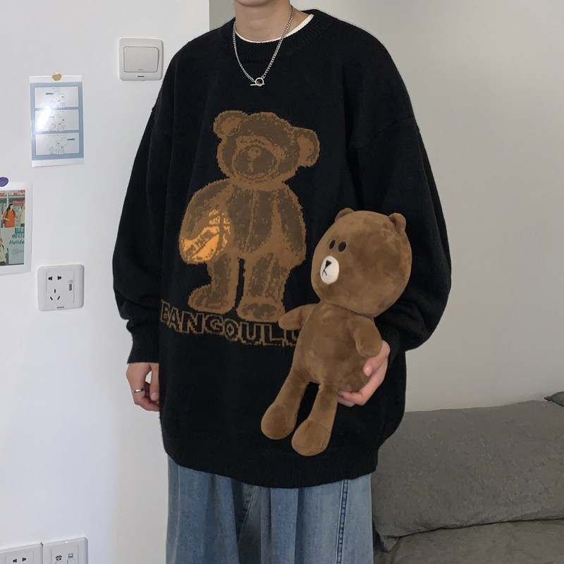 Cute Bear Jacquard Sweater Couple Loose And Lazy Warm Sweater