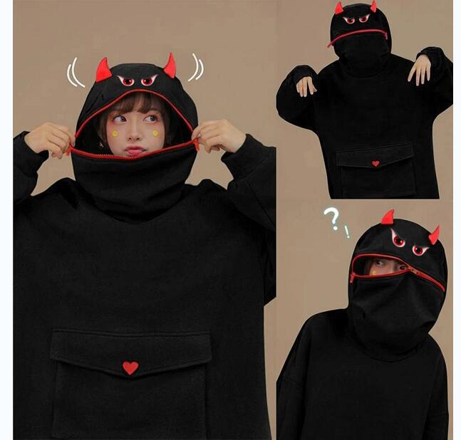 Cartoon Print Hoodie Plus Fleece Long-Sleeve Sweater