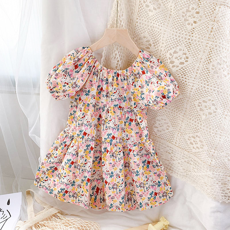 Floral Puff Sleeve Halter Country Style Dress