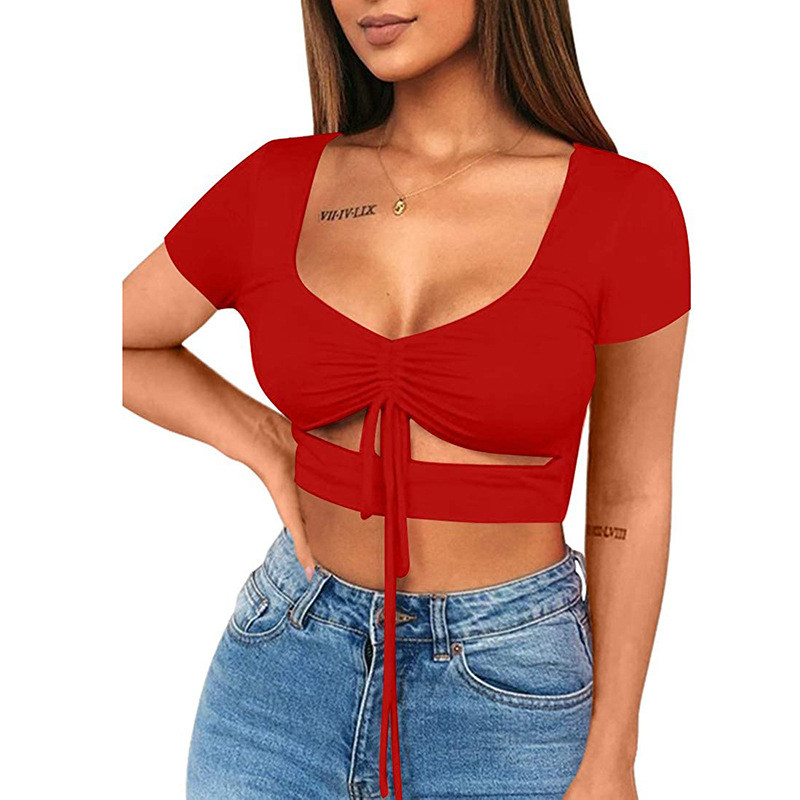 Low-cut V-neck Drawstring Elastic Sexy Tight Binding