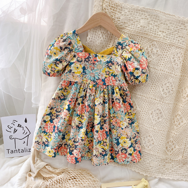 Floral Puff Sleeve Halter Country Style Dress