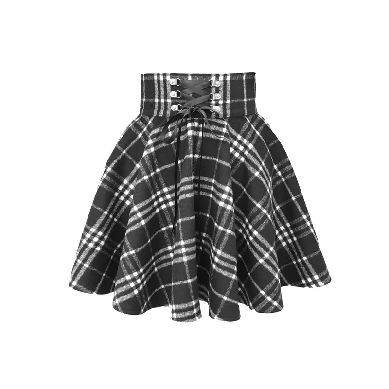 Spring, Autumn And Winter Wide-Waisted Red Plaid Girl Dark Black Skirt Female Woolen High-Waisted Tutu Skirt Ins Wild Tide - White