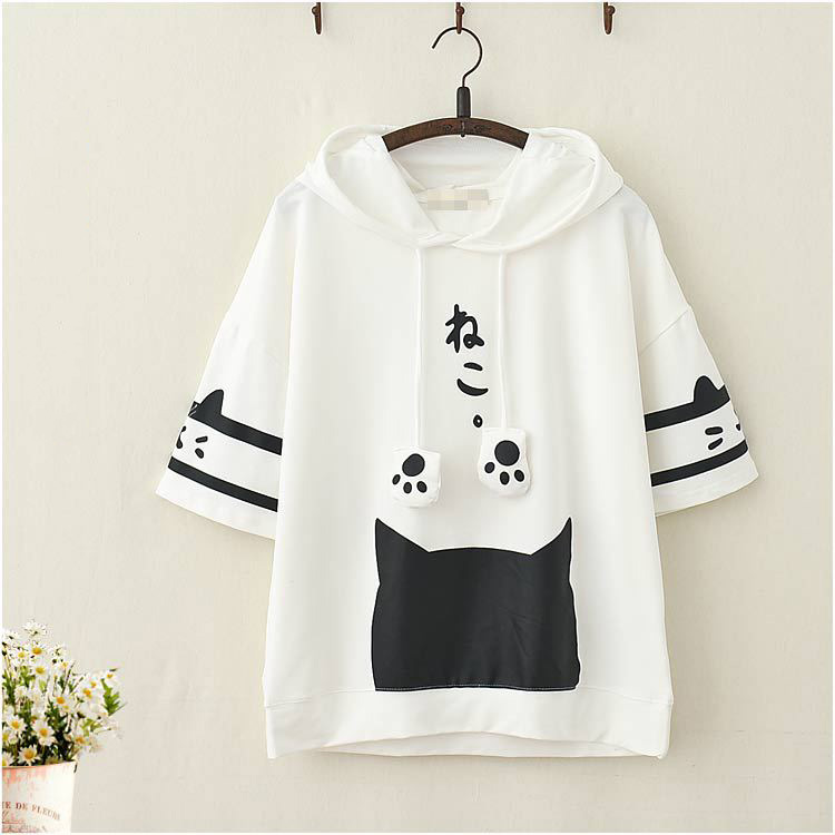 Title 4, Cat Print Short-Sleeved Hooded T-Shirt