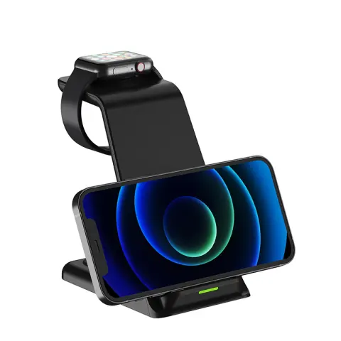Vertical Three-in-one Wireless Charger 15W Fast Charge Dual-coil Desktop