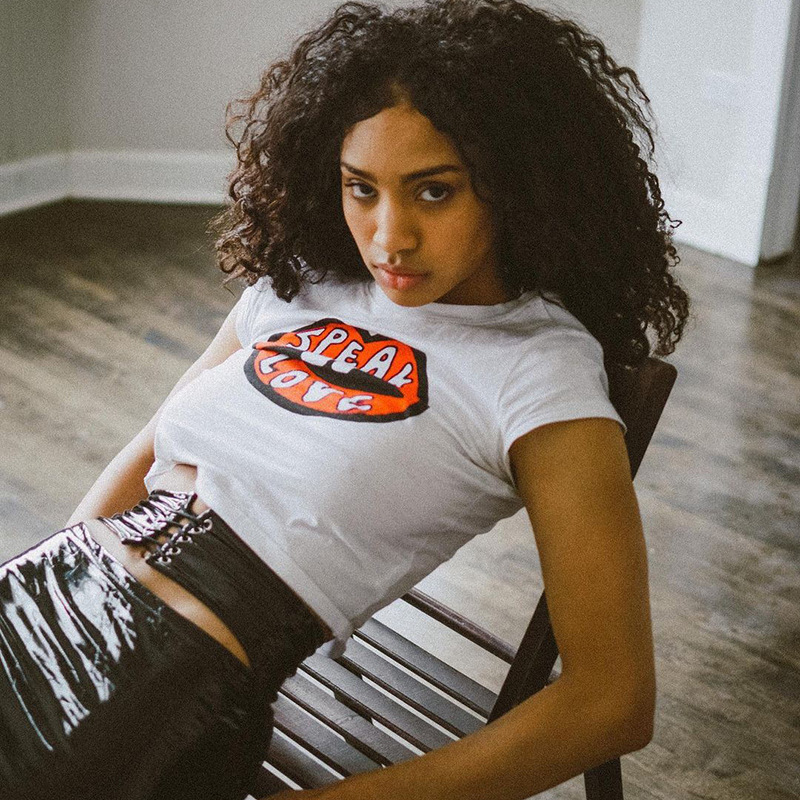 Instahot Trend Personalized Print Round Neck t-shirt female European And American Spice Girl Fashion Slim Fit Short White Top