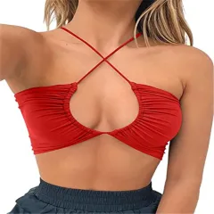 Women's New Style Long Drawstring Straps Strapless Halter Hanging Neck Wrap Chest - Red - View 1