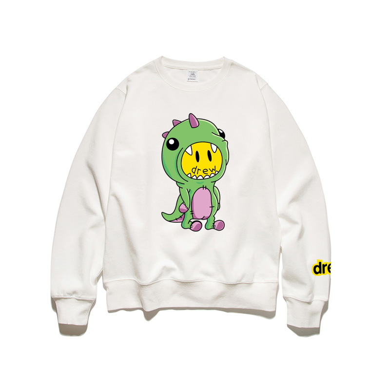 Korean Version Of Drew Cartoon Dinosaur Sweater Luhan With The Same Smiley Face Round Neck Hoodie Plus Velvet Plus Size 3Xl Jacket