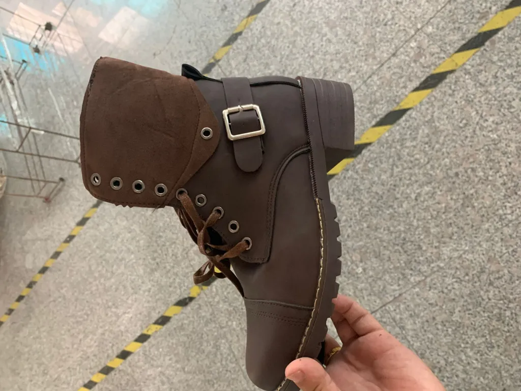 Martin Boots Women'S Autumn New Belt Buckle British Retro Lace-Up Thick-Heeled Short-Tube Women'S Boots Large Size Leather Boots - Brown