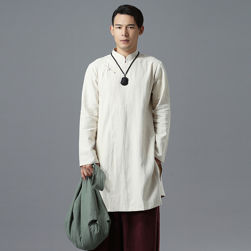 Casual Retro Men'S Gown, Ethnic Style Ramie Shirt