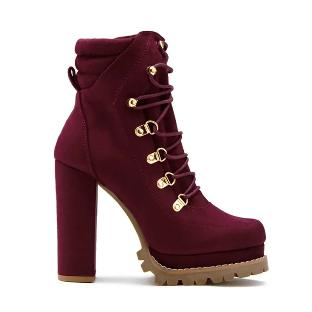 Autumn And Winter New Products European And American Style Ultra High Heeled Rivet Waterproof Platform Ladies Short Boots Red - Shop at LoveMi