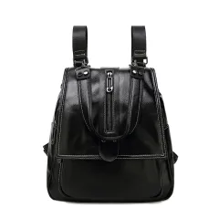 Multifunctional Backpack Textured Leather Cowhide Handbag New Fashion Cover Bag Women - Black - View 1