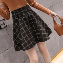 Korean Version Of the High-waisted Short, All-match A-line Umbrella Skirt - Black Plaid - View 1