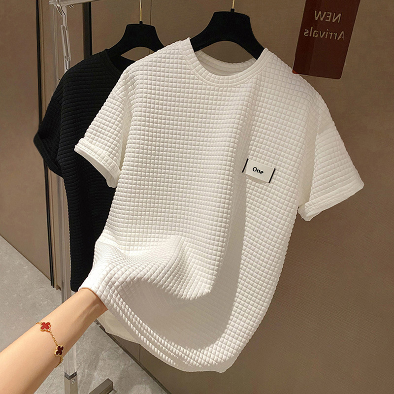Spring And Summer New Short Sleeve T-Shirt Women'S Thin Waffle Letter Loose Round Neck Pullover T-Shirt Women'S Wear