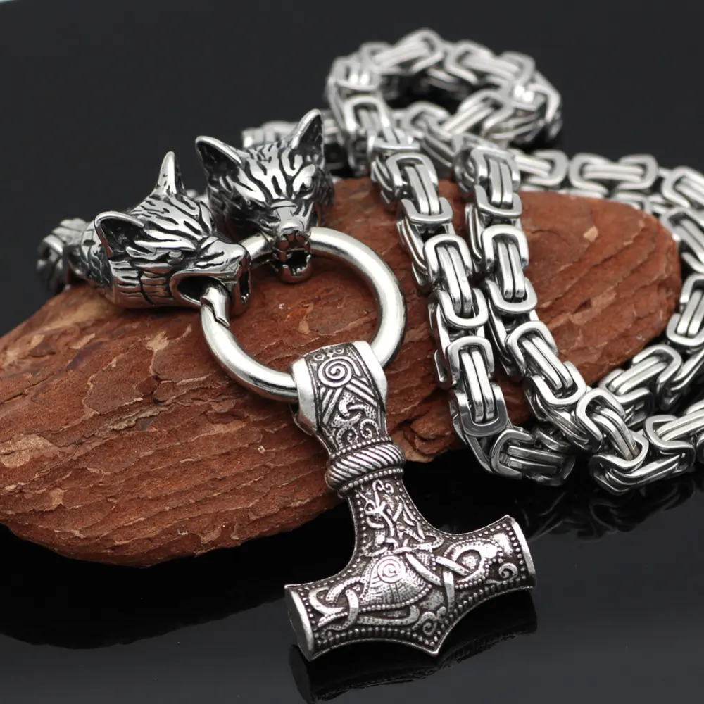 Viking Wolf Head Hammer Trendy Male Amulet Stainless Steel