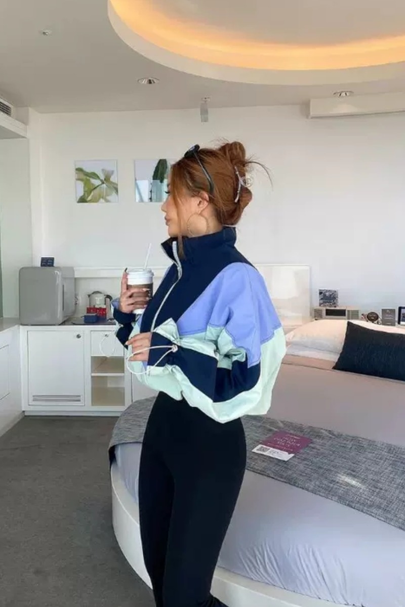 New Fashion, Retro, Loose, Thin, Color Matching, Sporty, Thin Zipper Jacket