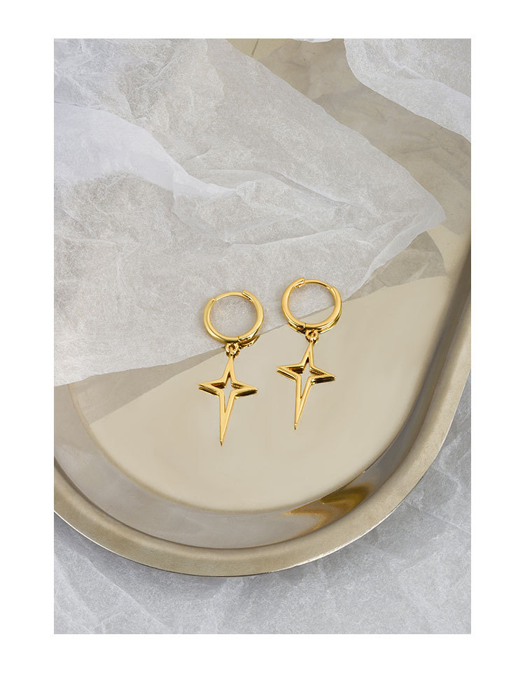 Simple And Fashionable European And American Cross Style Light Star Geometric Hollow Earrings