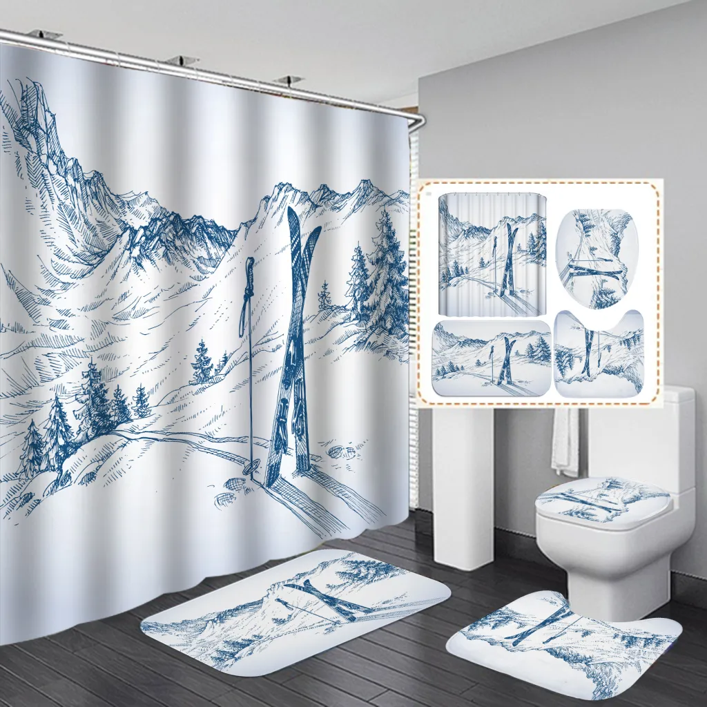 Digital Printing Waterproof Polyester Bathroom Shower Curtain - 3Style