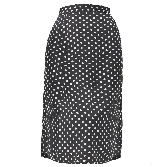 Slim Fit Slit Satin Bread Hip Skirt High Waist Mid Length Zipper Polka Dot Skirt Black - Shop at LoveMi