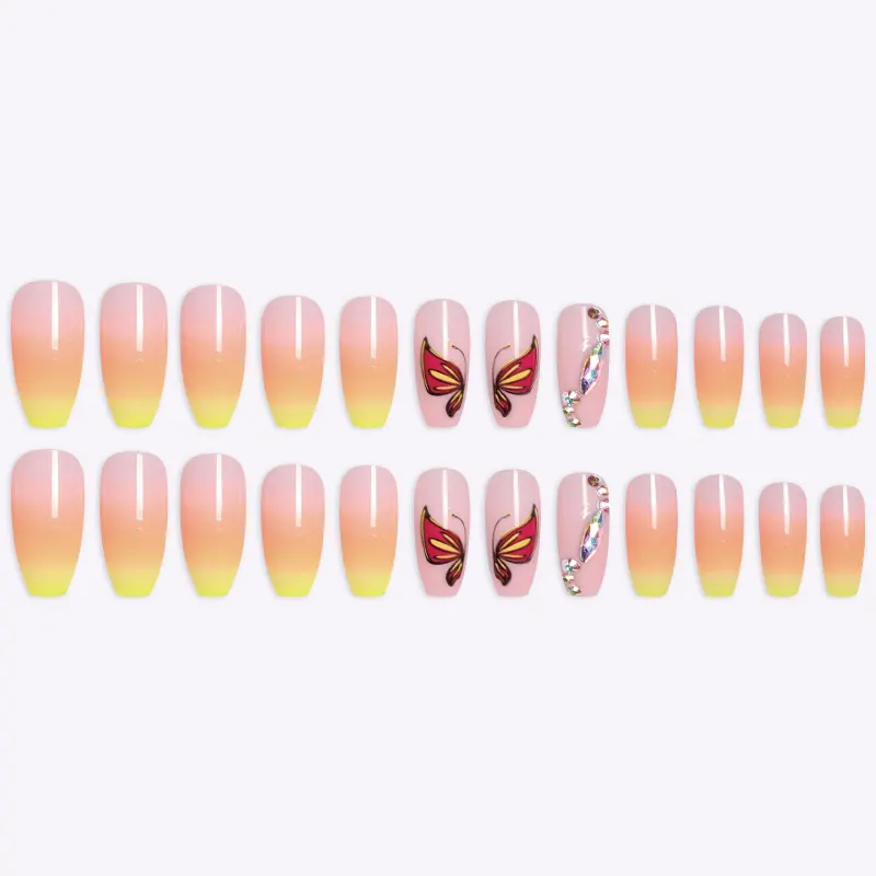 Simple Yellow Gradient Fake Nails Ballet Shoes Shape Manicure