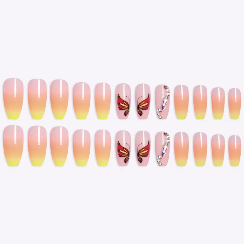 Simple Yellow Gradient Fake Nails Ballet Shoes