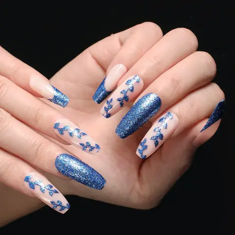 Blue Onion Pink Fake Nails Ballet Nail Coffin French