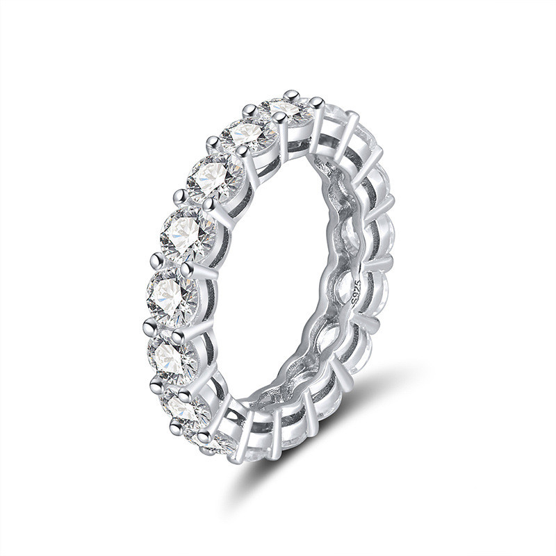 White Gold Single Row White Crystal Ring Simple 4A Zircon Jewelry