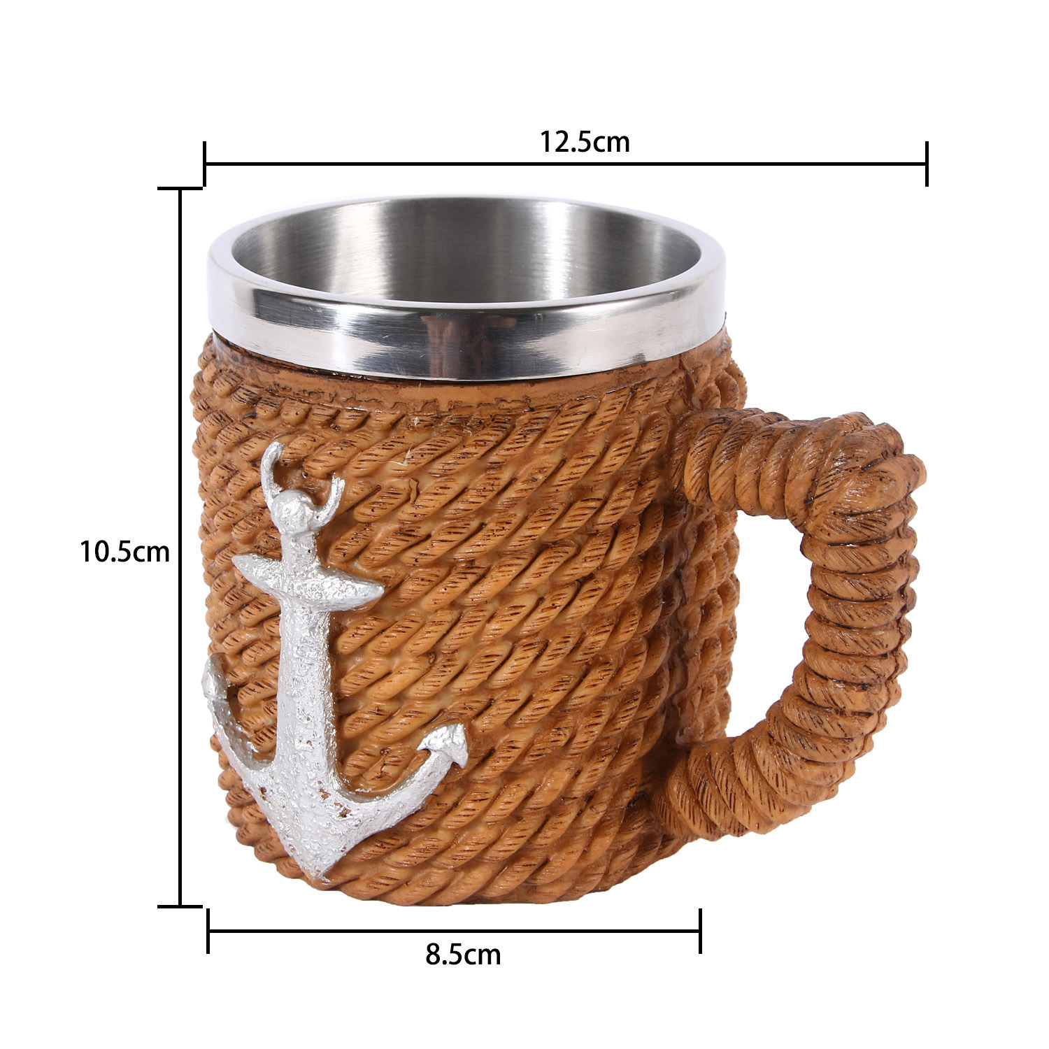 Stainless Steel Liner Coffee Cup Anchor Beer Mug With Hook Sailor Mug Drink Cup