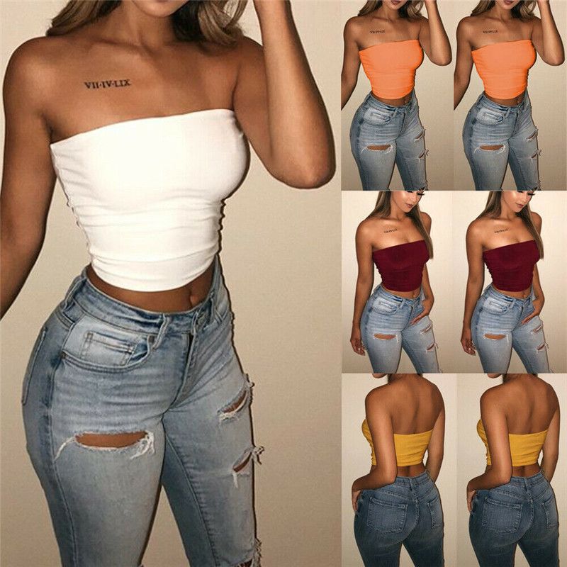 Title 5, New Women Sexy Off Shoulder Strapless Casual Ta...