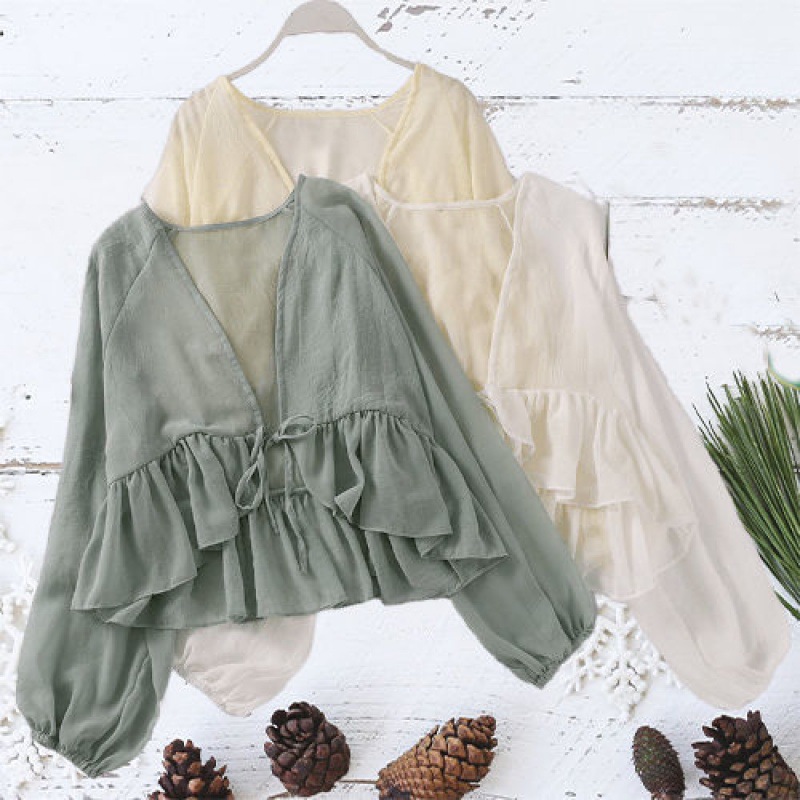 Ruffled Lace-up Sun Protection Clothing Cardigan Lantern Long Sleeve Outer Shawl