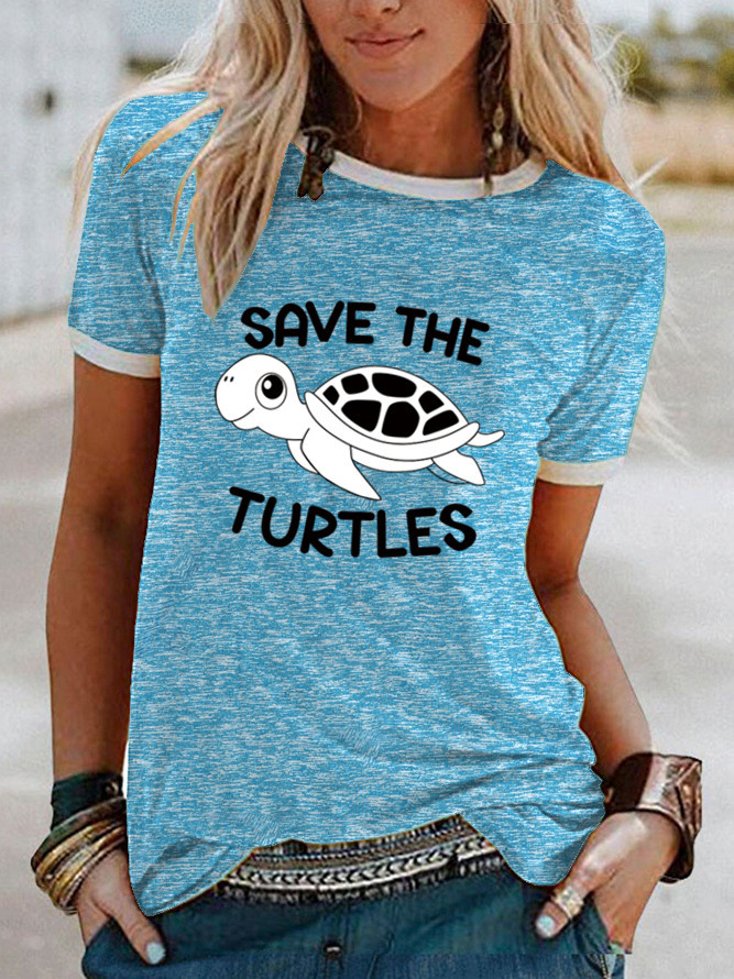 Graphic Print Hit Side Short Sleeved T Shirt Light Blue - Shop at LoveMi