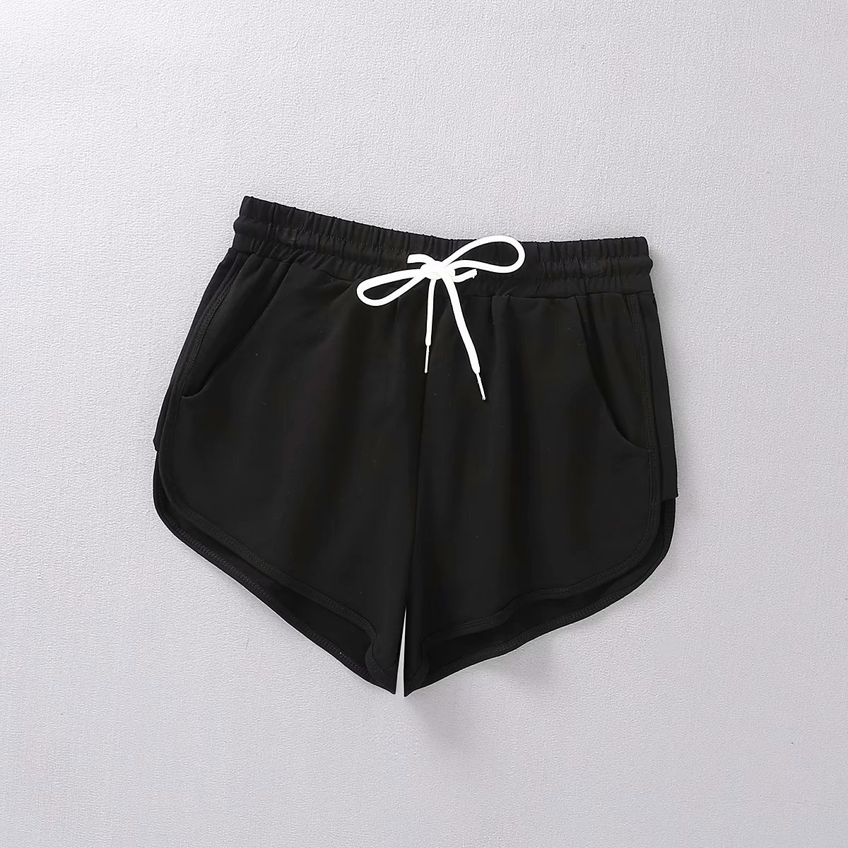 Casual Women Sports Shorts Summer New Fashion Candy Color Drawstring Skinny Shorts Lady Elastic Waist Beach Running Short Bottom Black - Shop at LoveMi