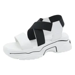 Stretch Fabric Flat Platform Sandals Gladiator Thick Sole Height Increasing Women Shoes - Black - View 1