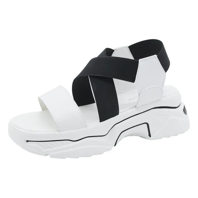 Stretch Fabric Flat Platform Sandals Gladiator Thick Sole Height Increasing Women Shoes Black - Shop at LoveMi
