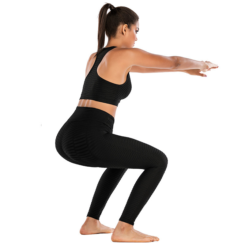 Explosive Style Yoga Wear European And American Long Strip Bubble Net High Waist Yoga Pants Yoga Wear