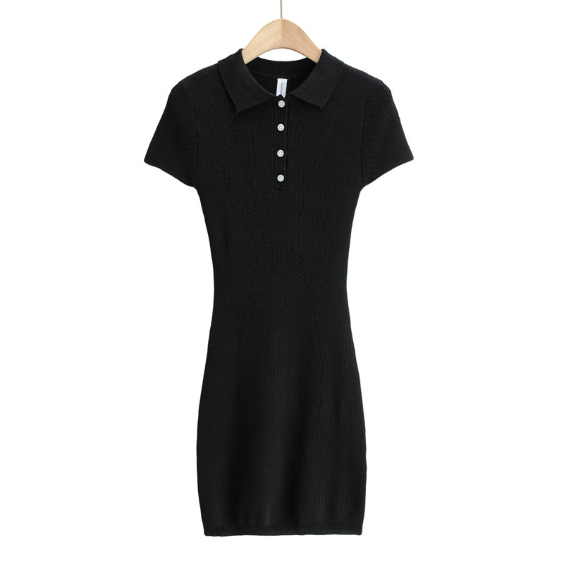 Polo Neck Knitted Short Sleeve Dress