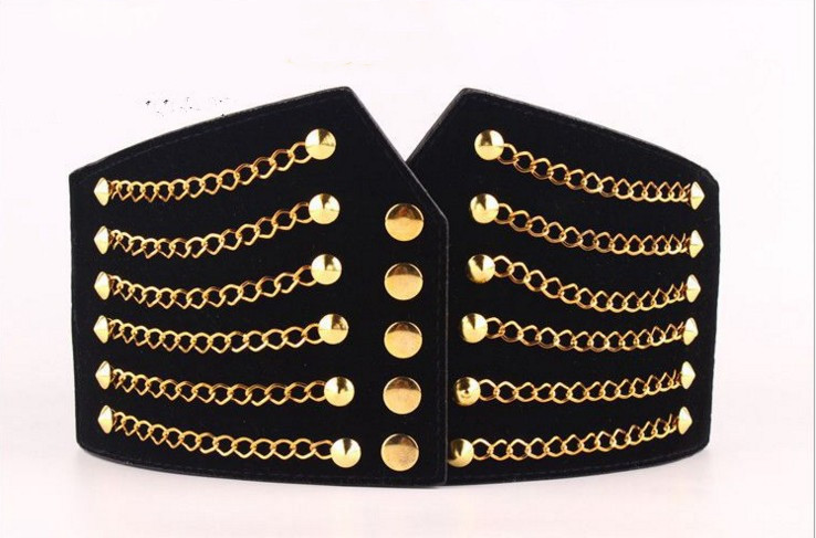 Wide Belt Waist Cover Female 1 Korean Fashion Temperament Personality Rivet Skirt Belt Elastic Band Waist