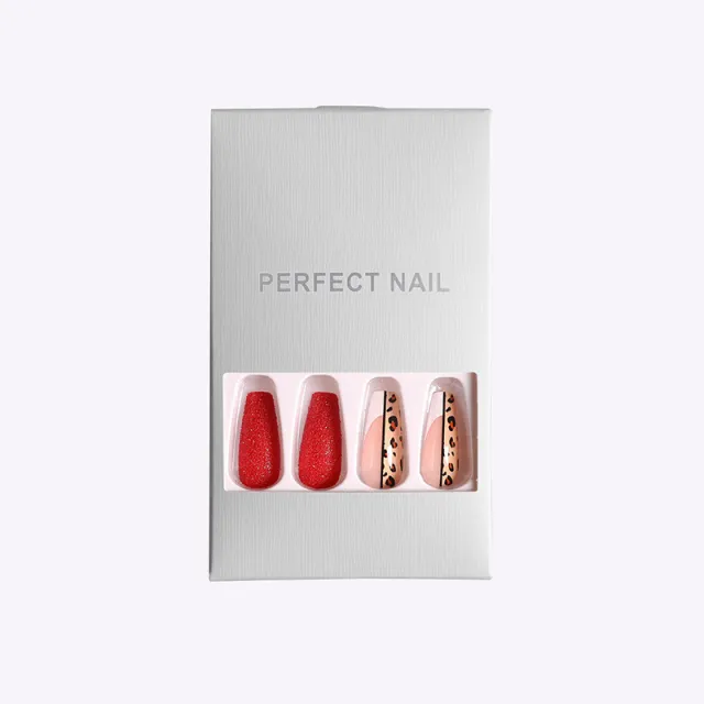 Red Color Leopard Print Ballet False Nails Photo Color - Shop at LoveMi