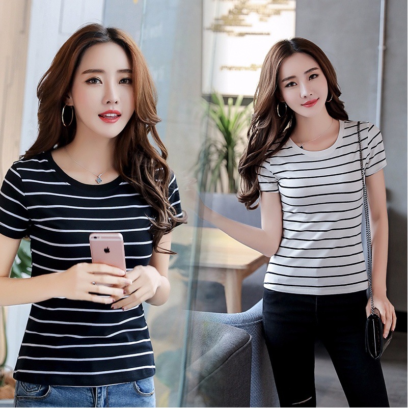 Title 2, Black And White Striped T-shirt Women