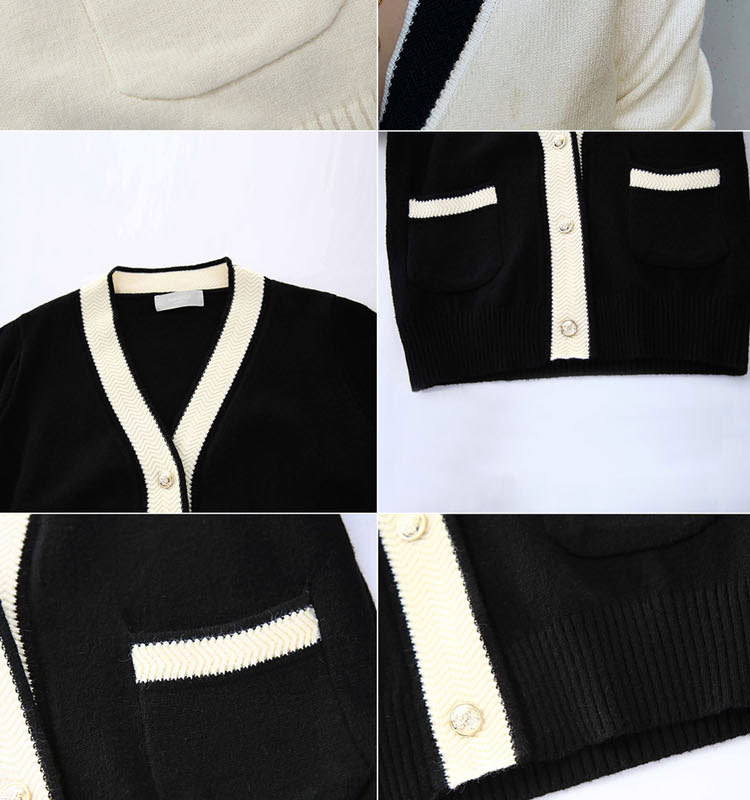 Japan And South Korea New Contrast Color Autumn Winter V Collar Cardigan