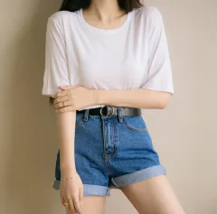 Curled Elastic Ladies Denim Shorts Female Student Pants Foreign Trade Women'S Clothing - Blue - View 1