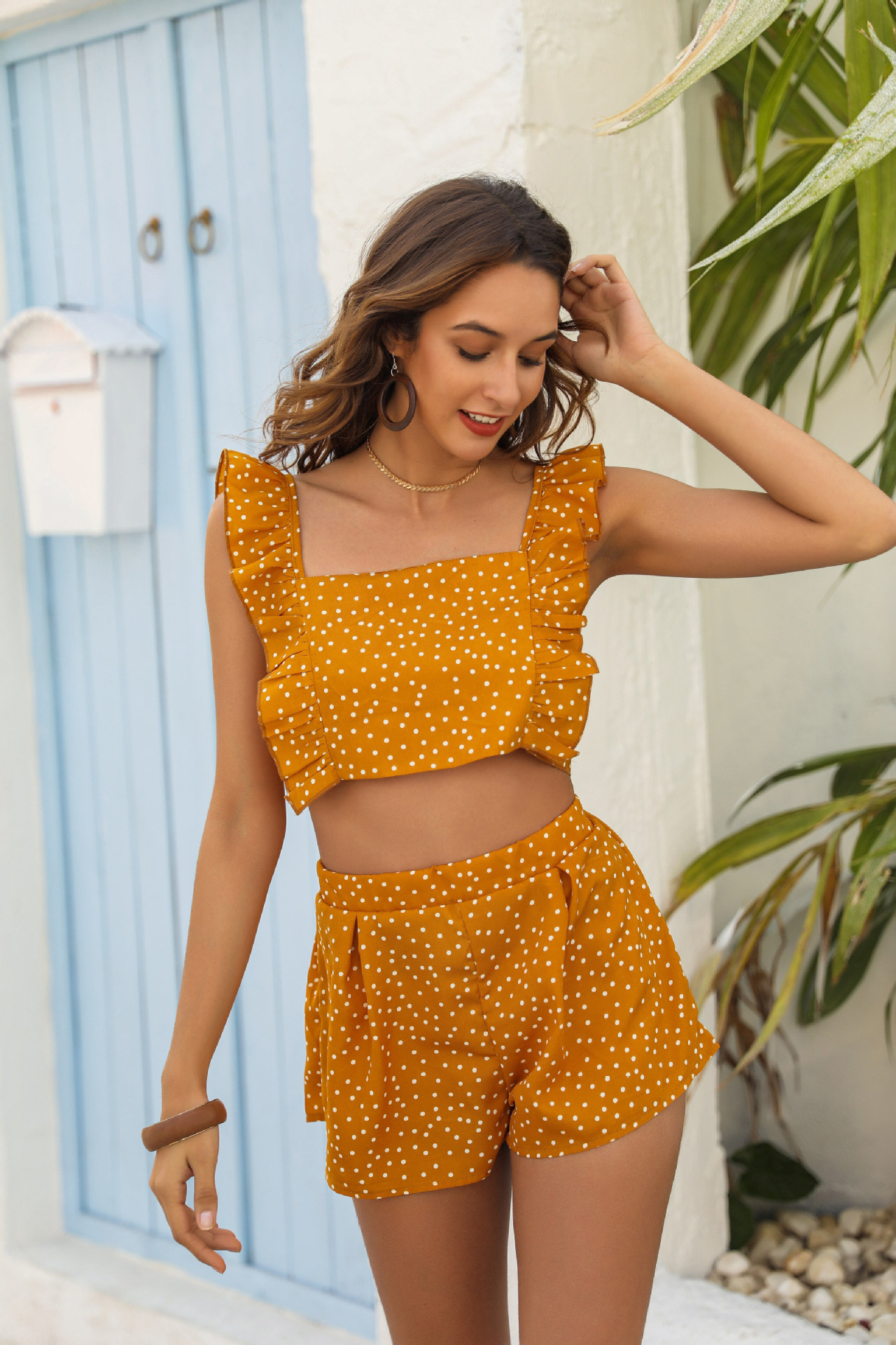 Women'S Clothing Vest-Style Backless Women'S Jacket  Shorts Suit Polka Dot Back Strap Suit