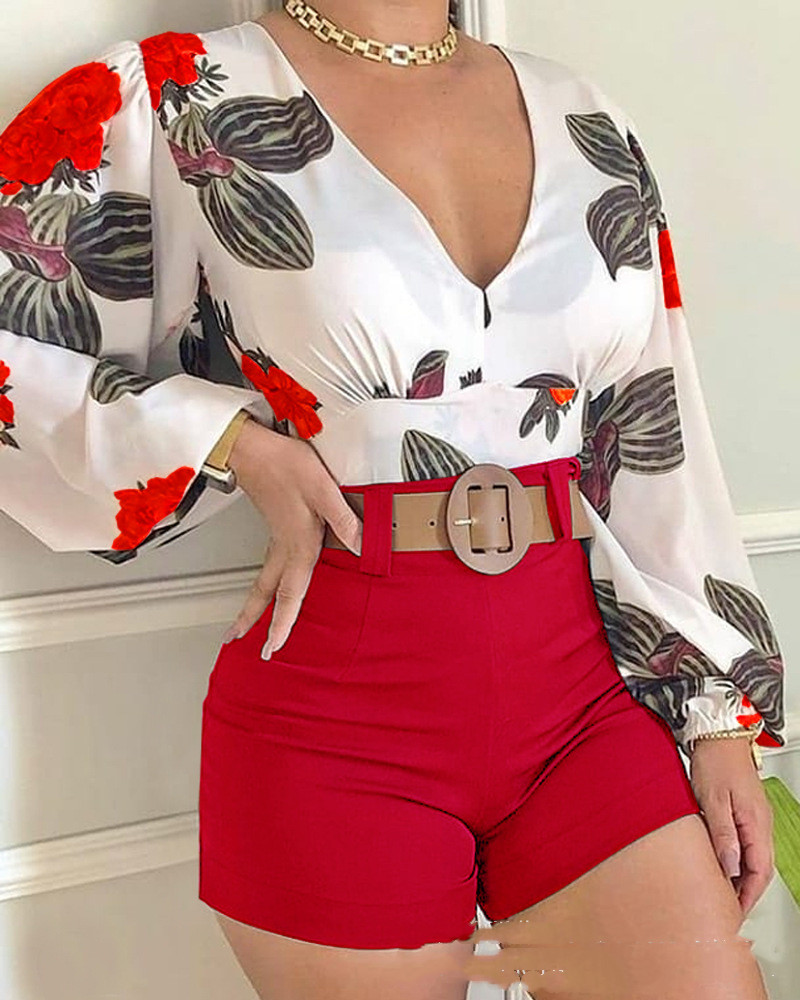 Title 2, Spring V Neck Tropical Print Long Sleeve 